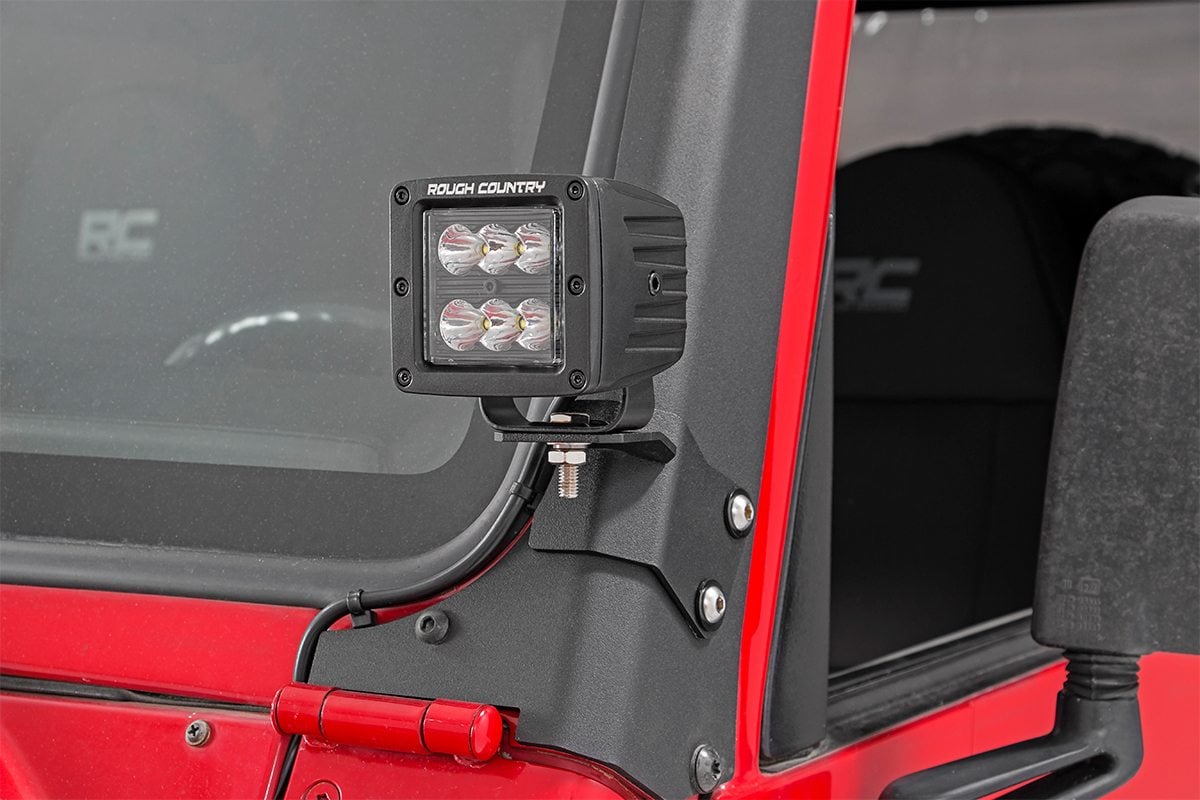 Jeep Wrangler LED Light Mount - Lower A-Pillar - Rough Country - Pod - '97-'06